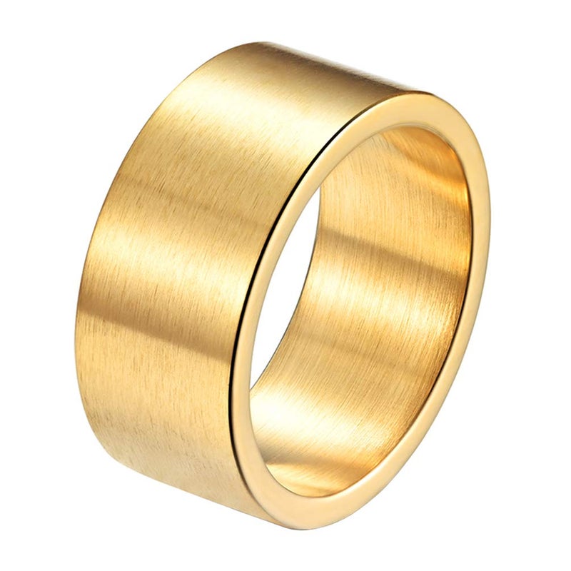 INRENG Mens Womens Stainless Steel Ring 10mm Wide Cool Plain Band Matte Brushed Finish Flat Top 10mm Gold Size 7 - Image 1